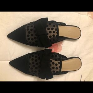 Ann Taylor Polka Dotted Black Mule with Bow - Size 9.5